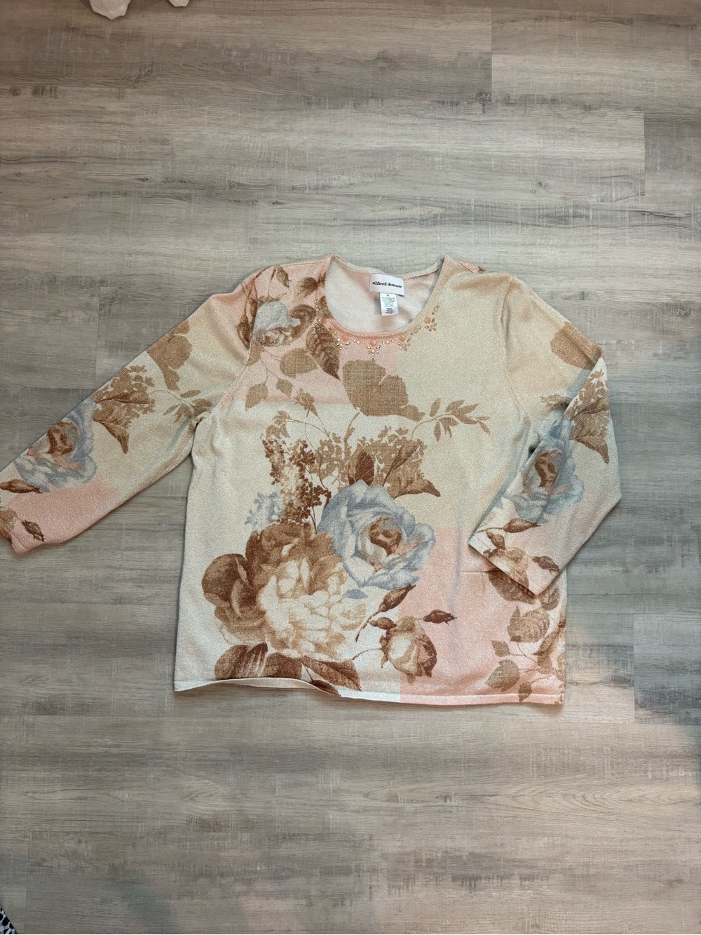 Alfred Dunner Cream, Blush & Blue Floral Crewneck Sweater
